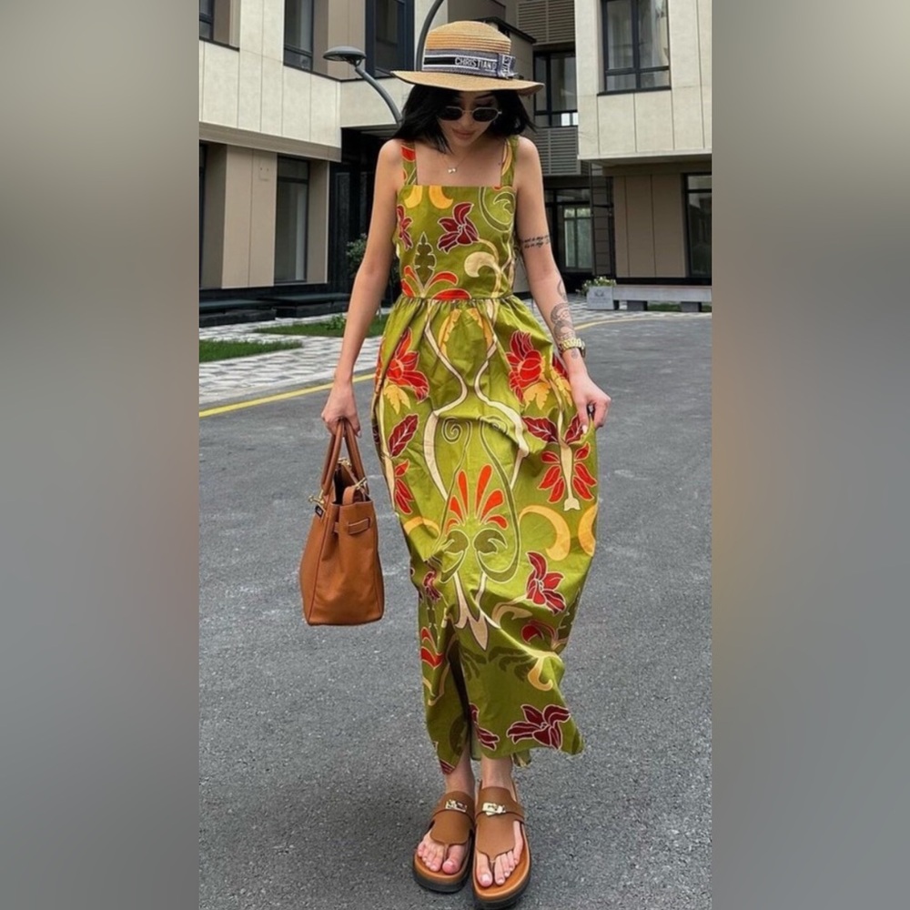 Zara Olive Floral Maxi Dress